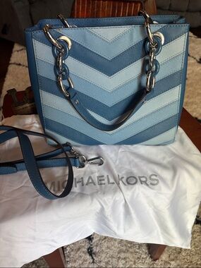 Michael Kors Jet Set Chevron Saffiano Leather Chain Tote Shoulder Crossbody Bag